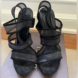 Gucci Black Bette Mesh Slingback Platform Sandals